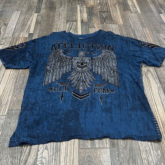 🔥☠️ Y2K AFFLICTION BLK PRM Designer Grunge AOP Graphic Distressed Tee 3XL - EUC - Picture 4 of 14